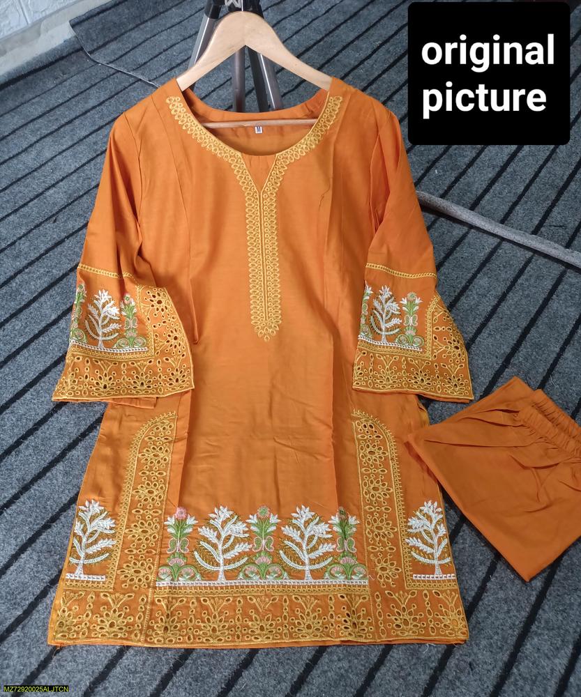 2 Pcs Women's Stitched Lawn Embroidered Shirt And Trouser