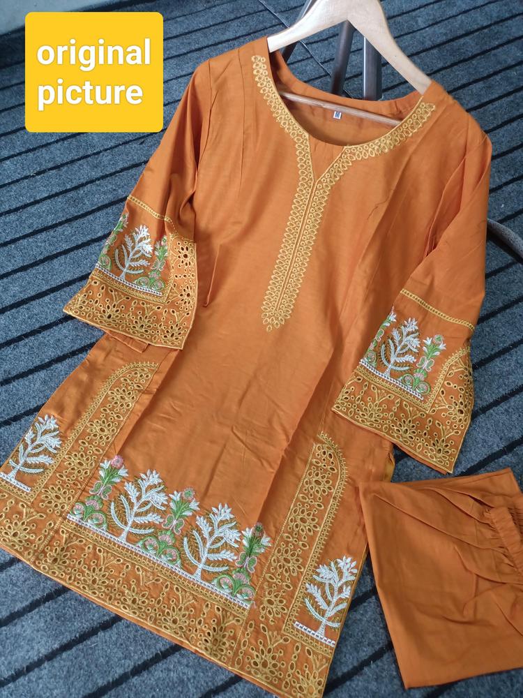 2 Pcs Women's Stitched Lawn Embroidered Shirt And Trouser