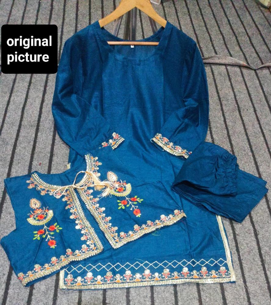 2 Pcs Women's Stitched Cotton Sequins Embroidered Shirt And Trouser