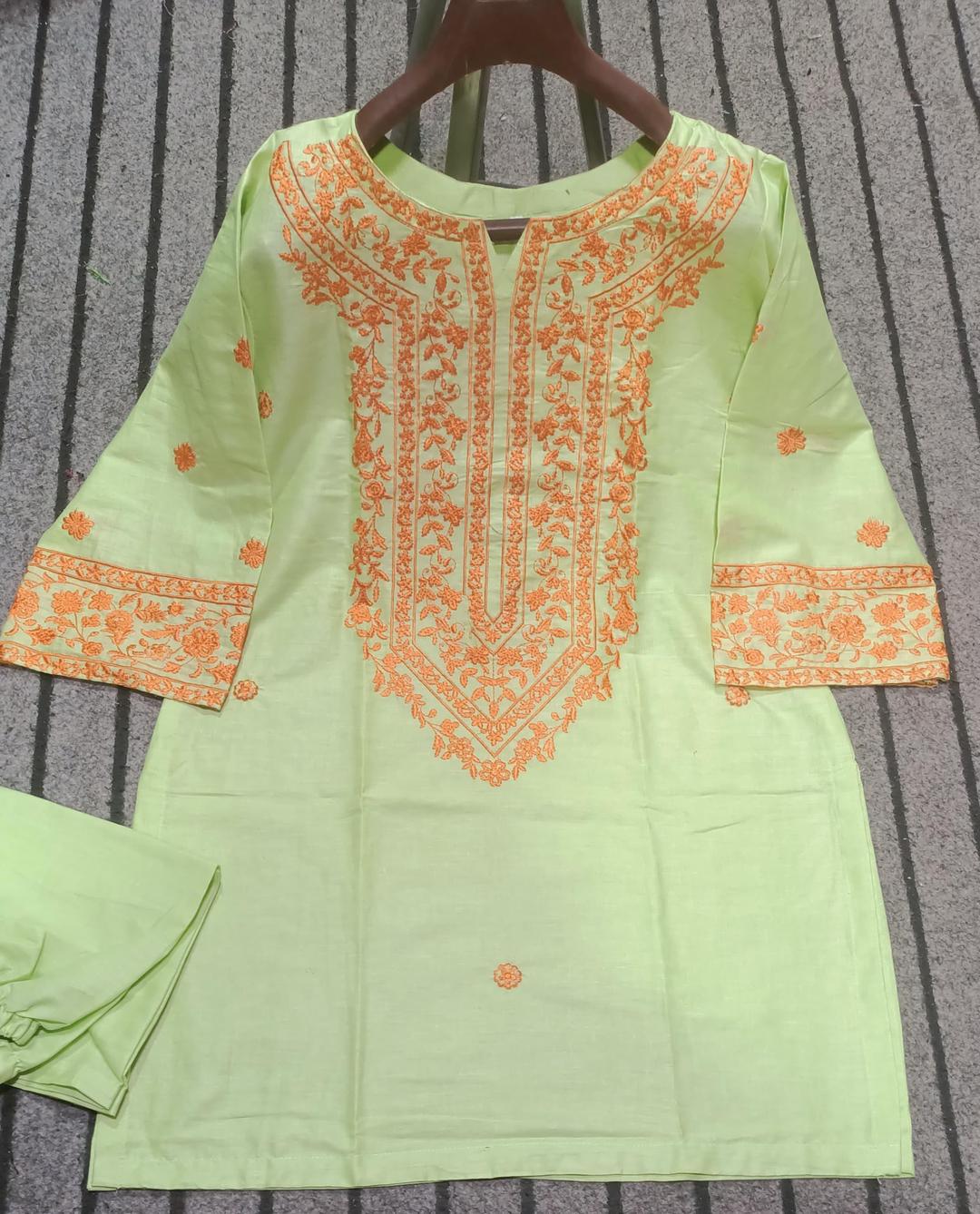 Stylish Women's Stitched Embroidered Shirt And Trouser Set - 2 Pcs, Cotton Green