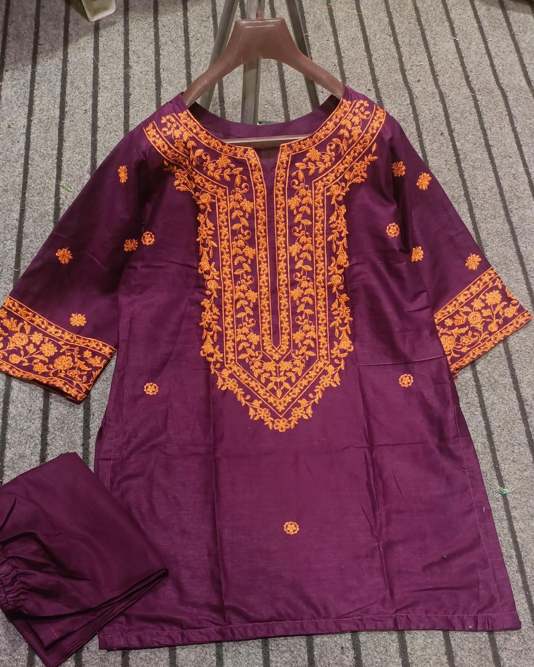 Purple Embroidered Shirt And Trouser Set - 2 Pcs Women's Stitched Outfit