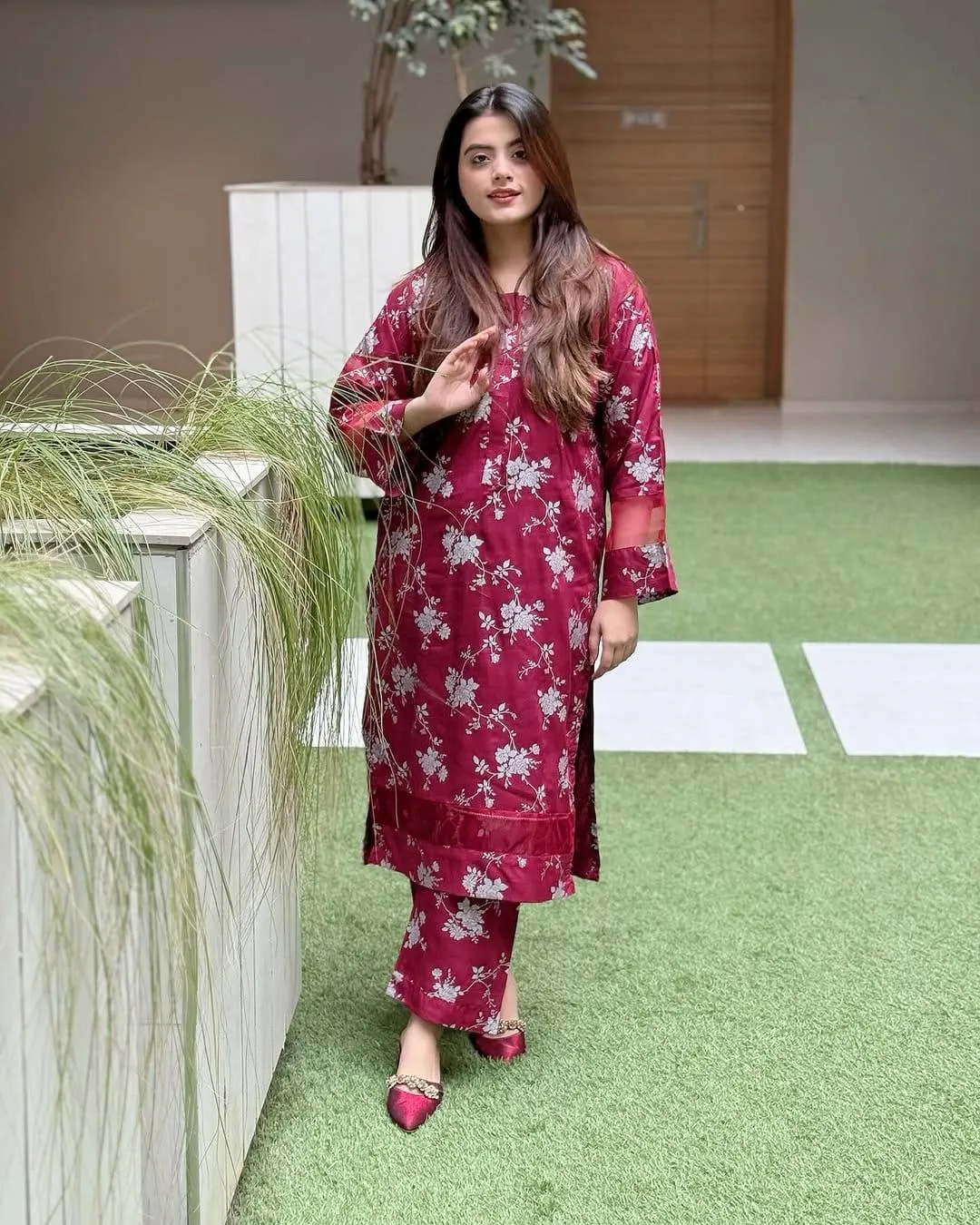 Stylish Embroidered Cotton Shirt And Trouser Set - 2 Pcs