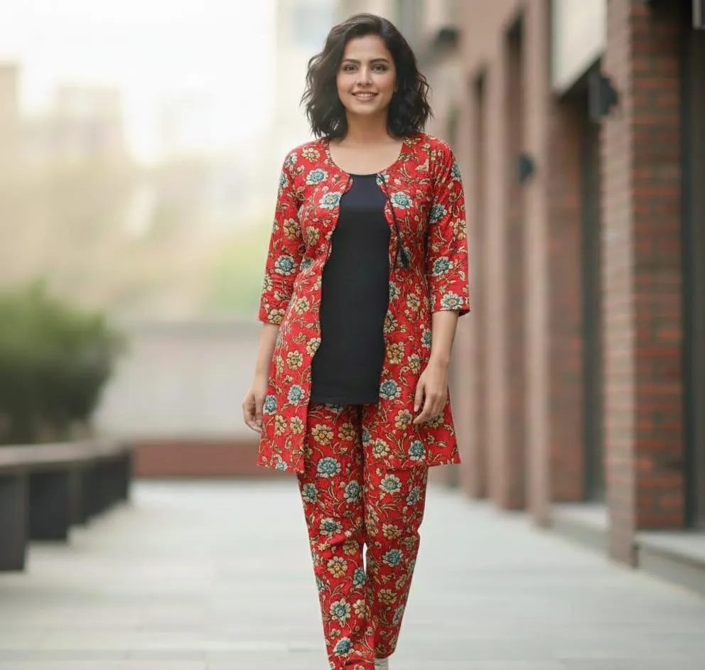 Embroidered Khaddar Women's Stitched Suit - 2 Pcs (Shirt & Trouser) in Red