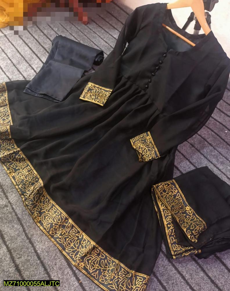 3 Pcs Girl's Stitched Chiffon Plain Maxi