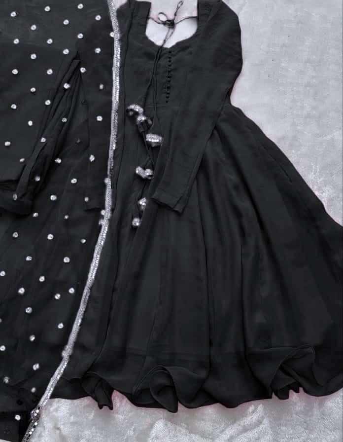 3 Pcs Women's Stitched Chiffon Plain Maxi Suit