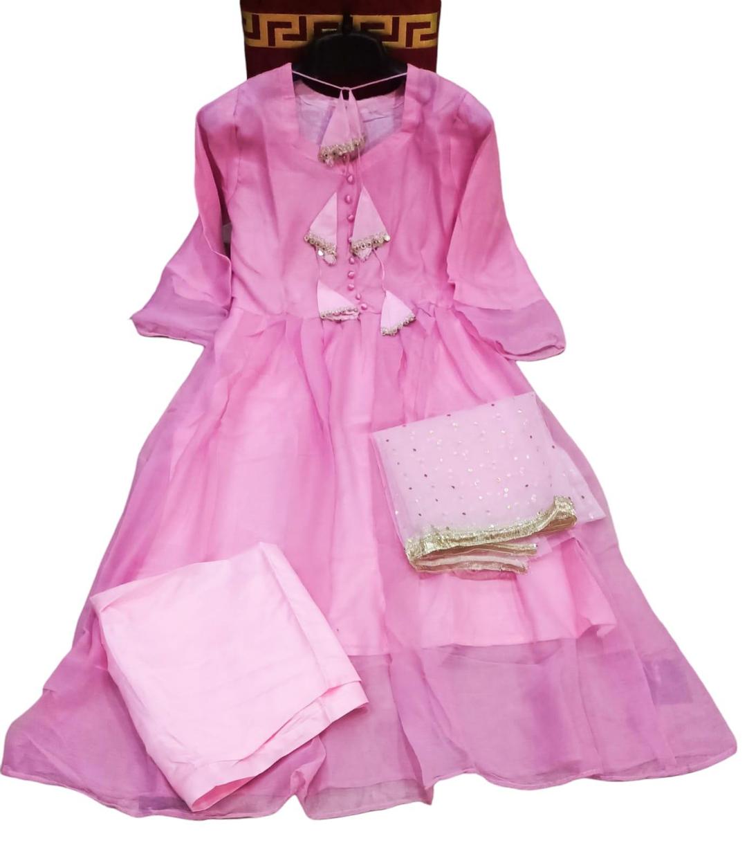 3 Pcs Women's Stitched Chiffon Plain Maxi Suit