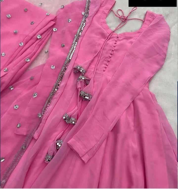3 Pcs Women's Stitched Chiffon Plain Maxi Suit