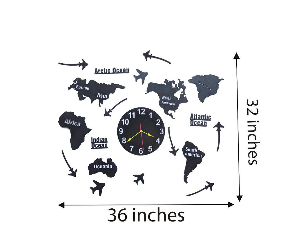  3D World Map Design Wooden Wall Clock