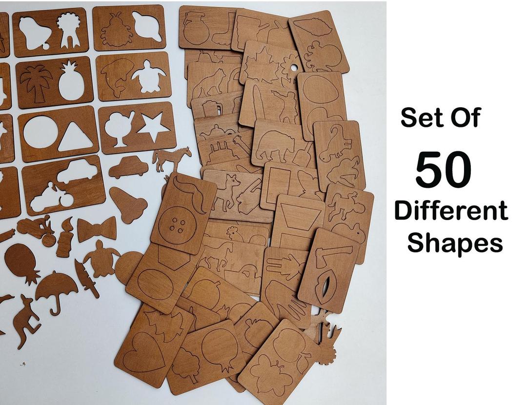 50 Pcs Different Shapes Tracing Set - Multicolor Wooden Educational Tools