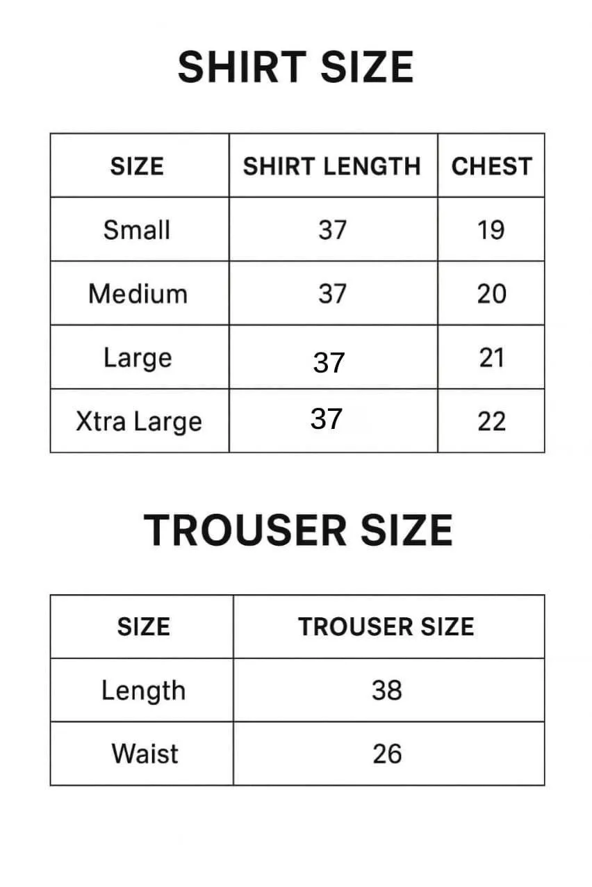 Women's Khaddar Suit Size Chart