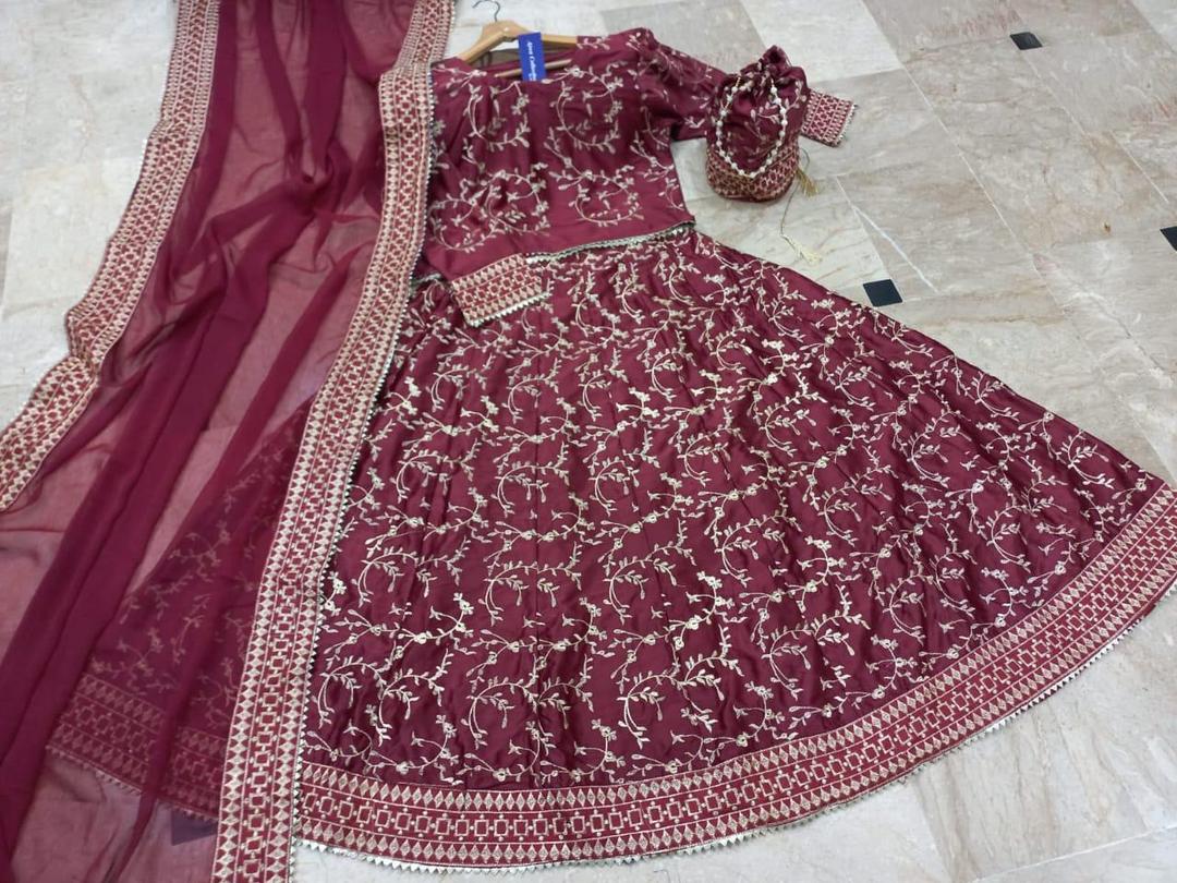 Maroon Silk Lehenga Set with Gold Embroidery