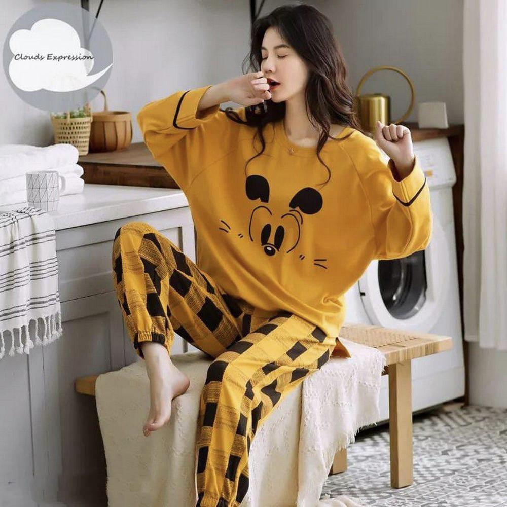 Comfortable 2 Pcs Printed Cotton Jersey Night Suit for Women