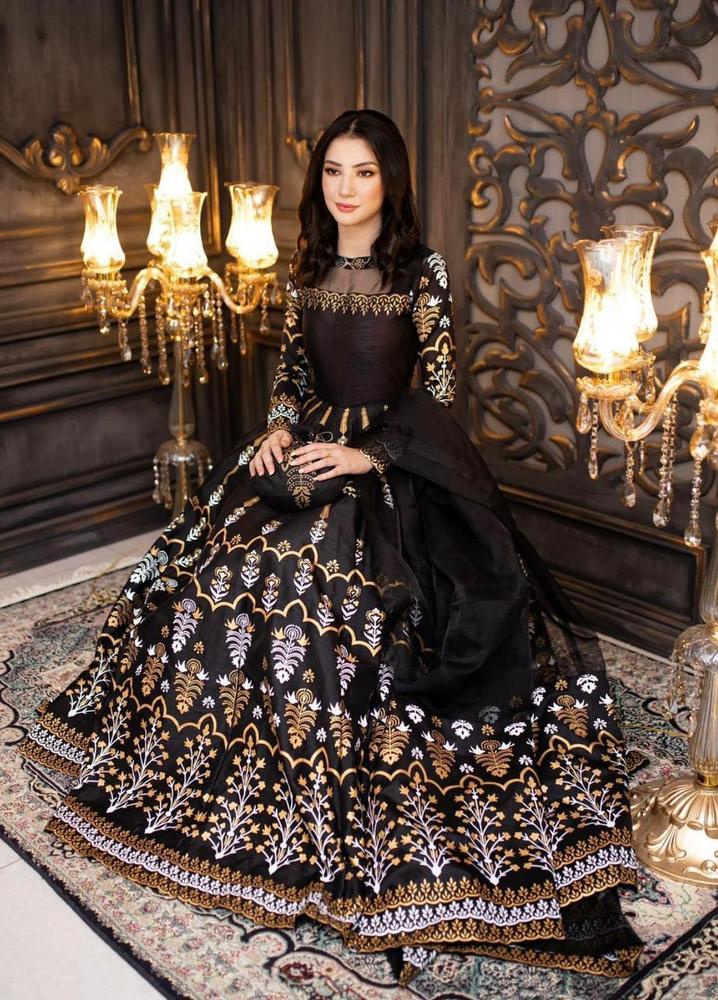 3 Pcs Women's Stitched Fancy Katan Silk Printed Maxi