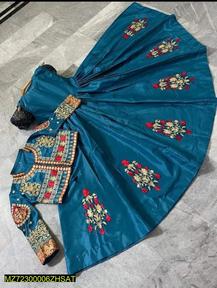 3 Pcs Women's Stitched Fancy Katan Silk Embroidered Maxi