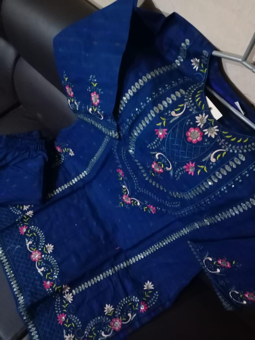 Stylish Women's Stitched Cotton Embroidered Shirt And Trouser Set - 2 Pcs