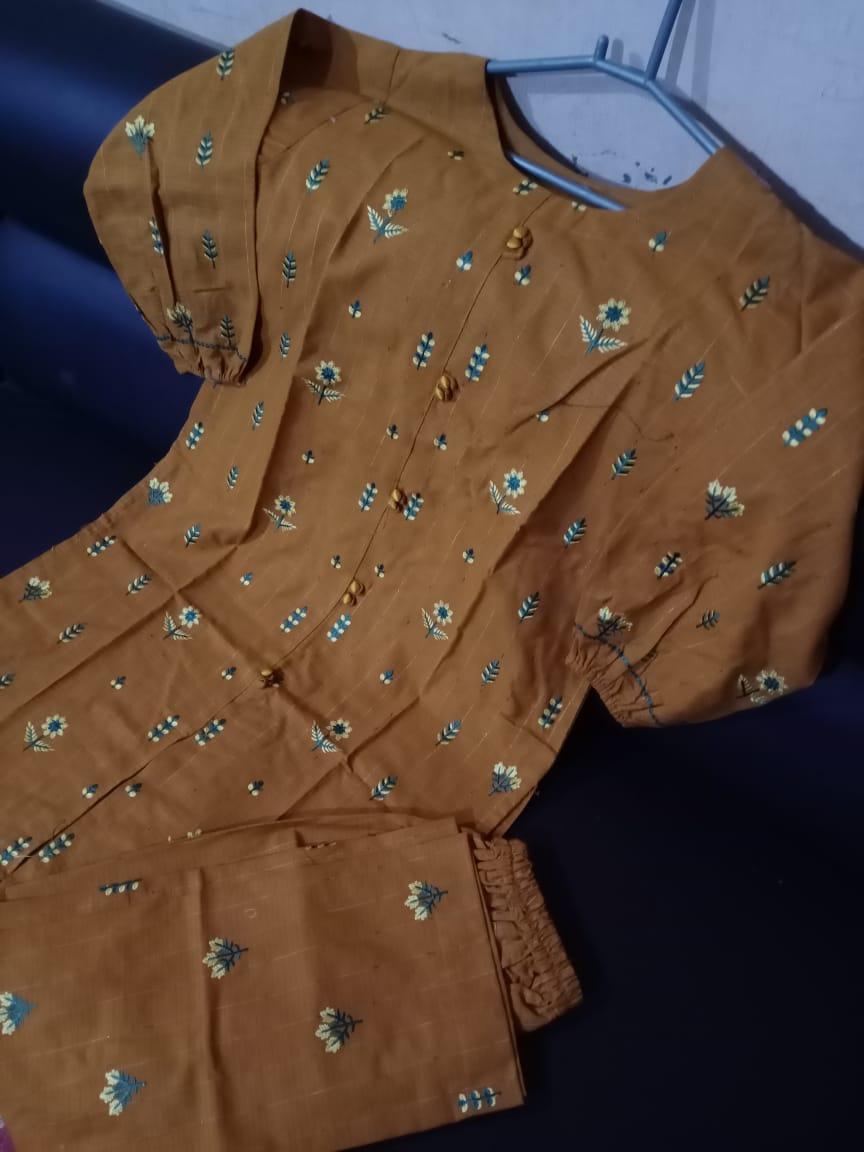 Stylish Embroidered Cotton Shirt And Trouser Set - 2 Pcs