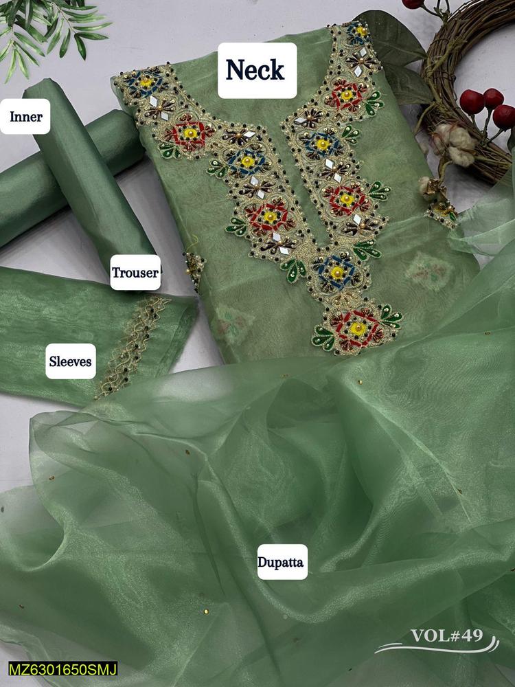 3 Pcs Women's Unstitched Fancy Tissue Suit