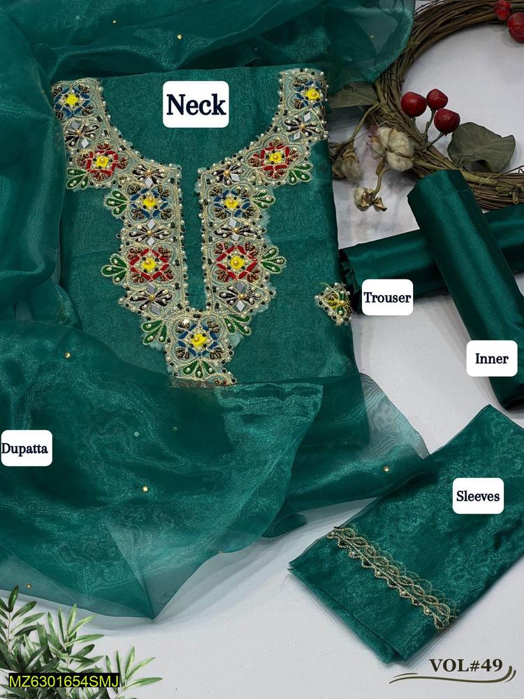 3 Pcs Women's Unstitched Fancy Tissue Suit