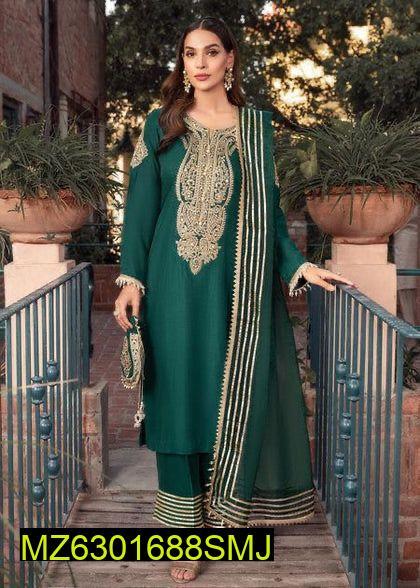 3 Pcs Women's Unstitched Cotton Embroidered Suit
