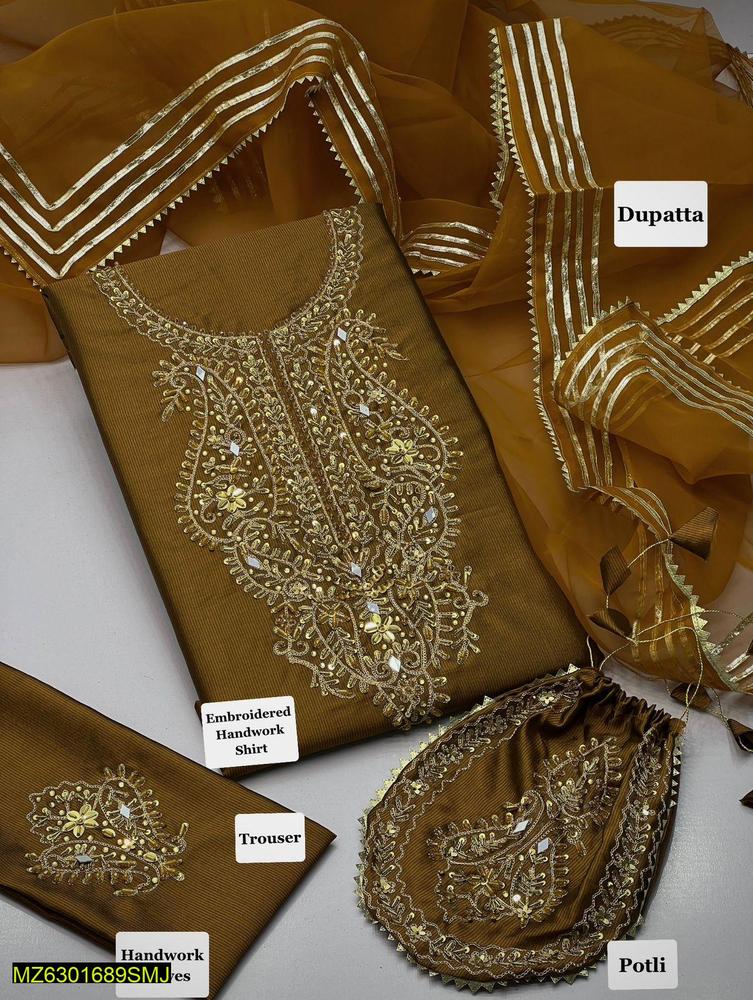 3 Pcs Women's Unstitched Cotton Embroidered Suit