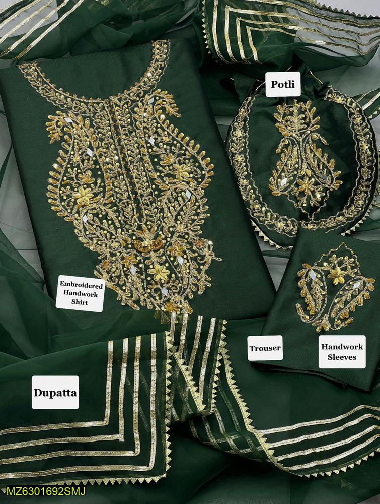 3 Pcs Women's Unstitched Cotton Embroidered Suit