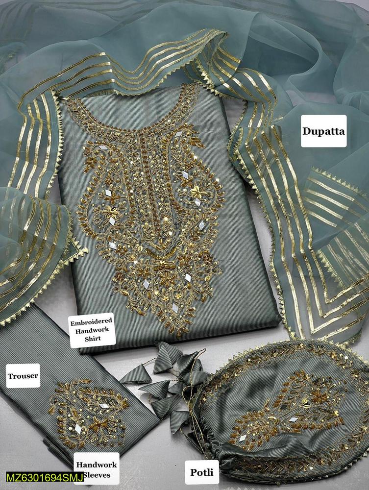 3 Pcs Women's Unstitched Cotton Embroidered Suit