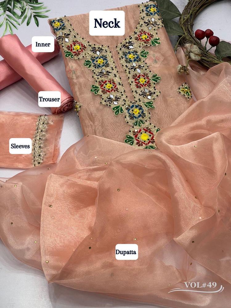 3 Pcs Women's Unstitched Tissue Mirror Work Suit