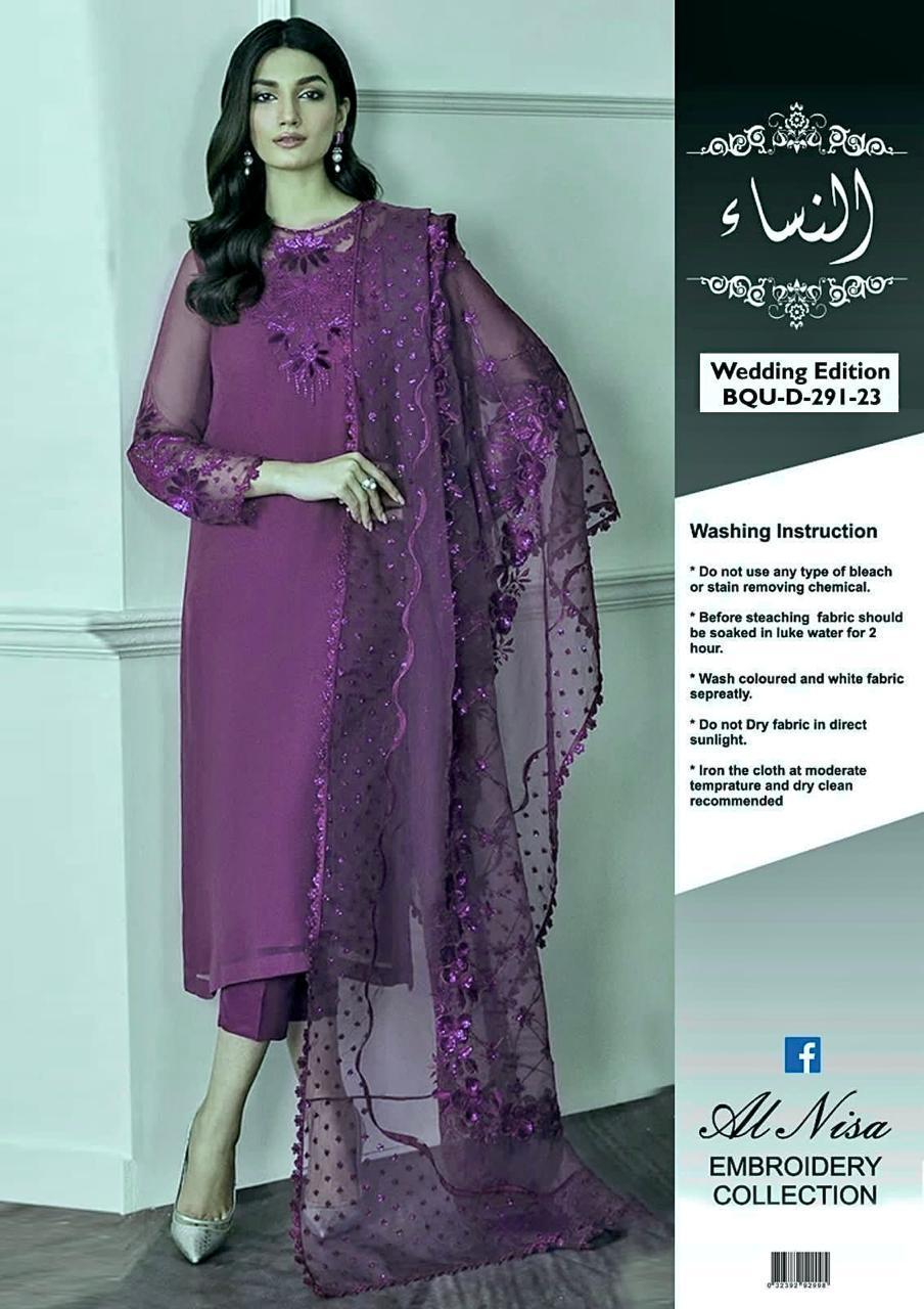 3 Pcs Women's Unstitched Chiffon Embroidered Suit