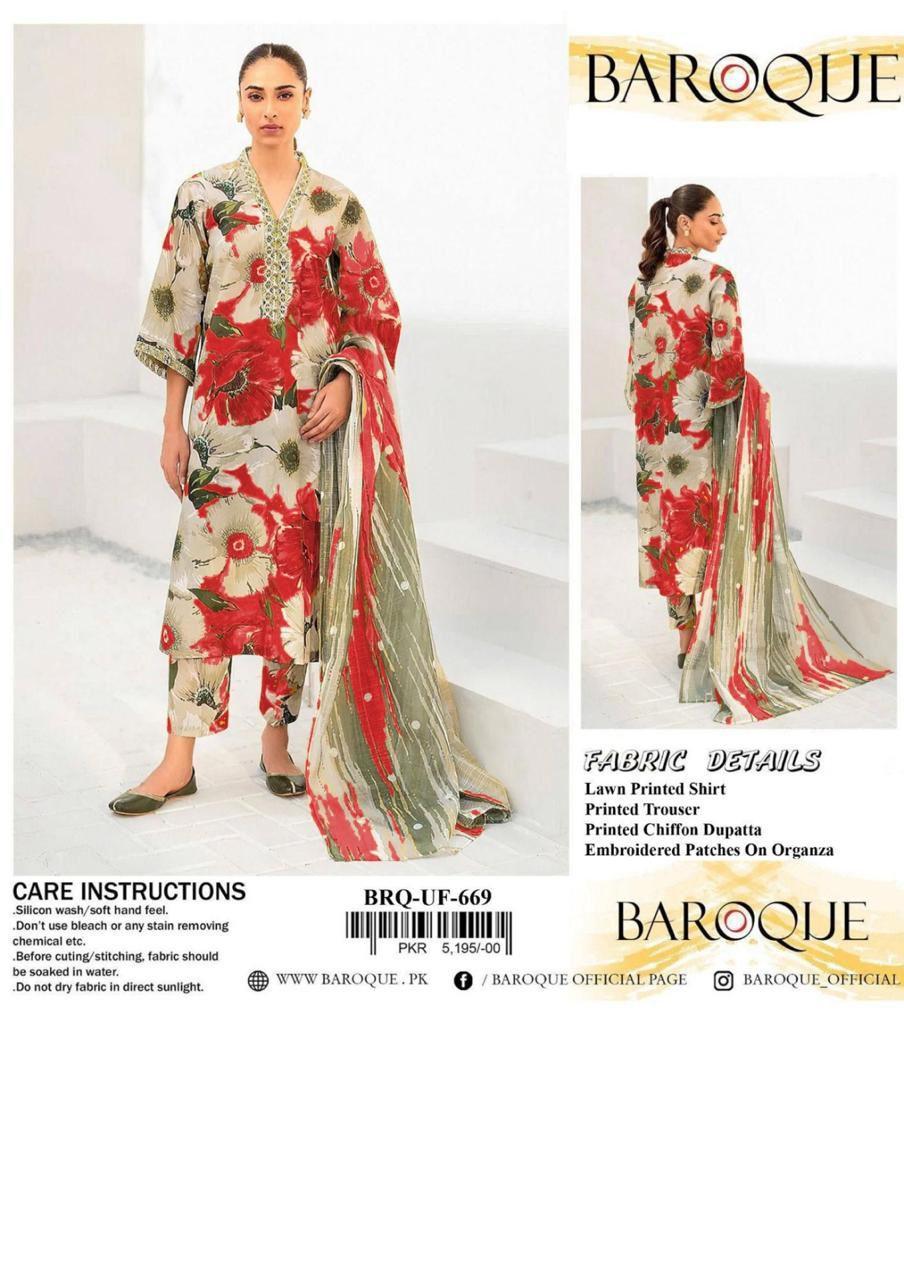 3 Pcs Women's Unstitched Digital Print Suit