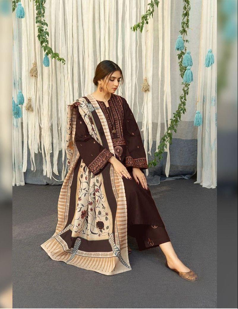 3 Pcs Women's Unstitched Embroidered Suit