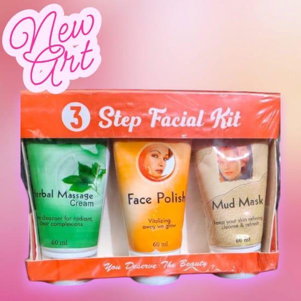 3 Pcs Facial Kit: Whitening and Brightening Herbal Massage Cream, Polish & Mud Mask
