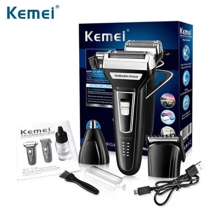 3 in 1 Rechargeable Men's Hair Shaver KM-6559 With USB Charging Cable
