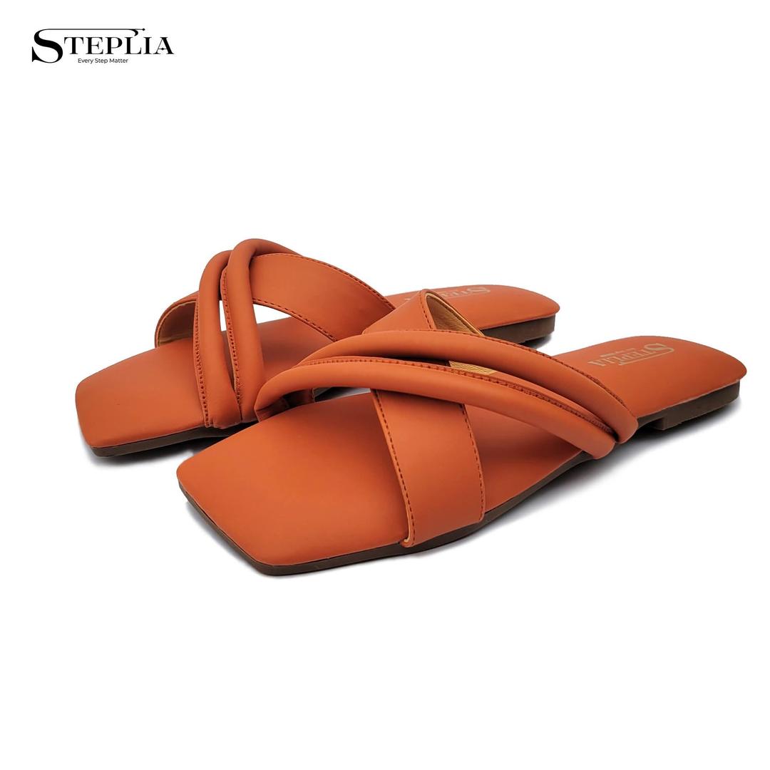Stylish Women's Casual Orange Leather Flats - 1 Pair