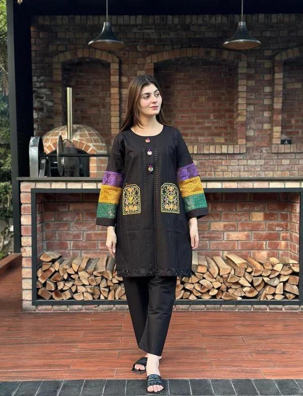 Chikankari Embroidered Women’s Stitched Shirt And Trouser Set - 2 Pcs