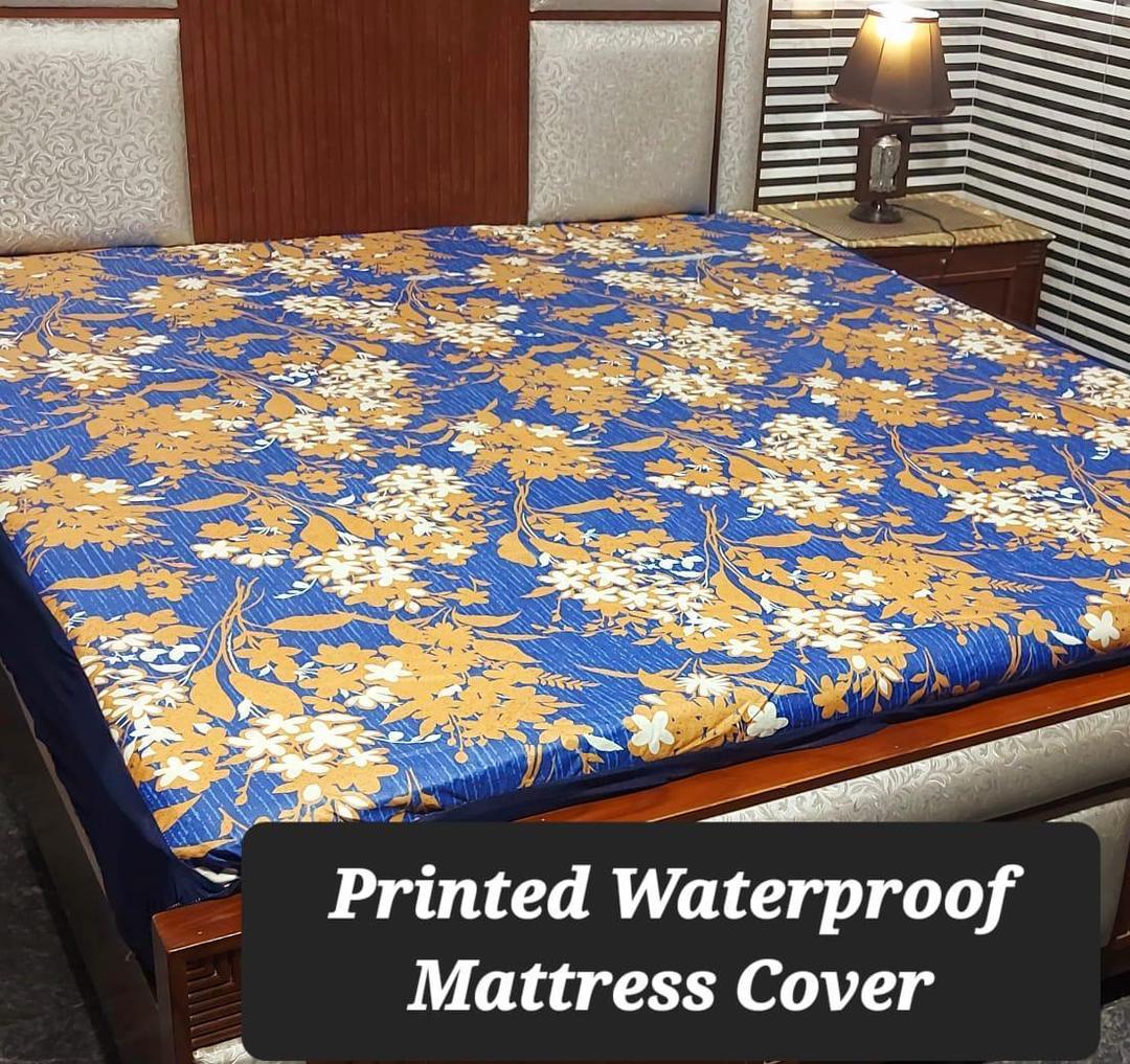 Waterproof Terry Cotton Printed Mattress Cover for Double Bed - 1 Pc