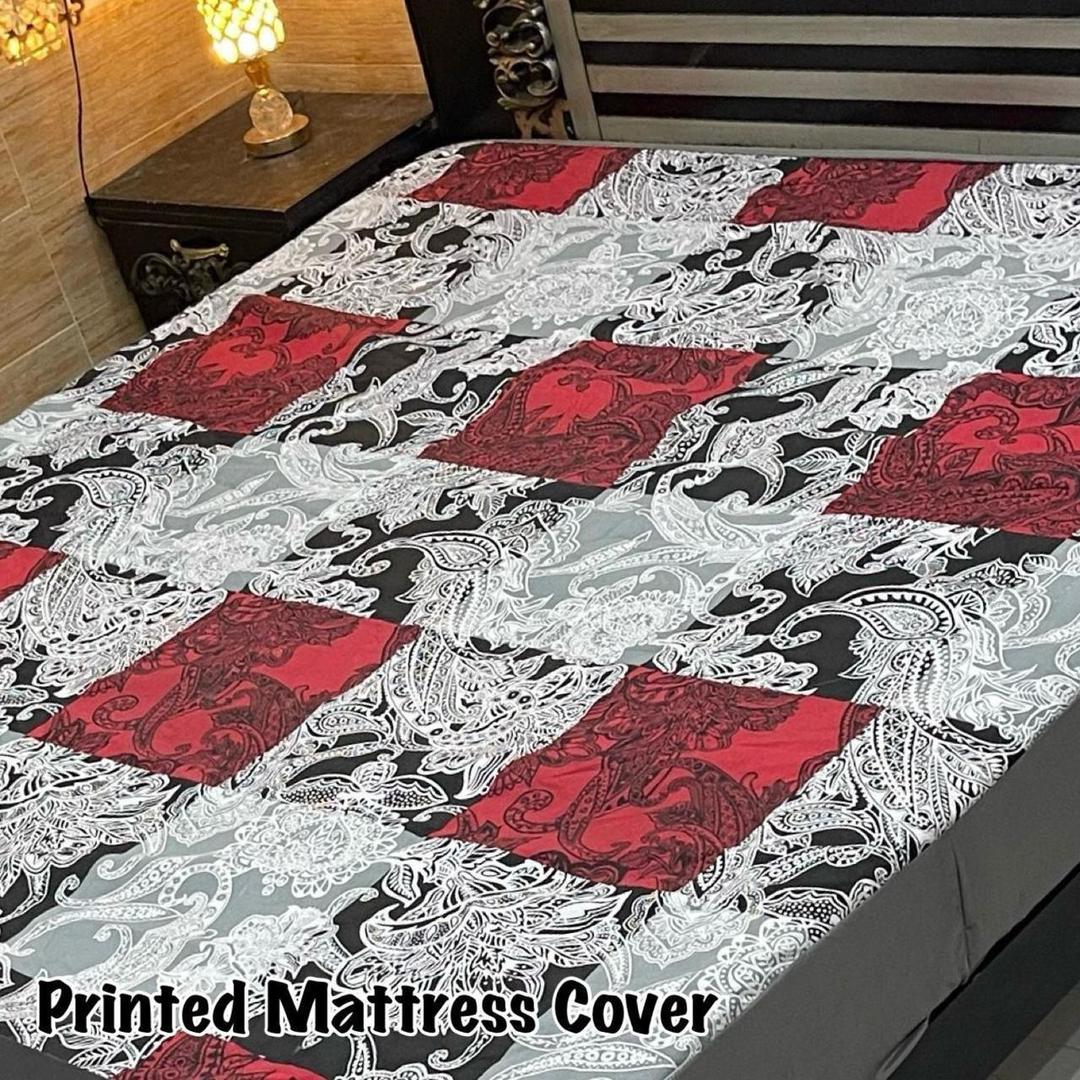 Premium Terry Cotton Printed Mattress Cover for King Size Double Bed - 1 Pc