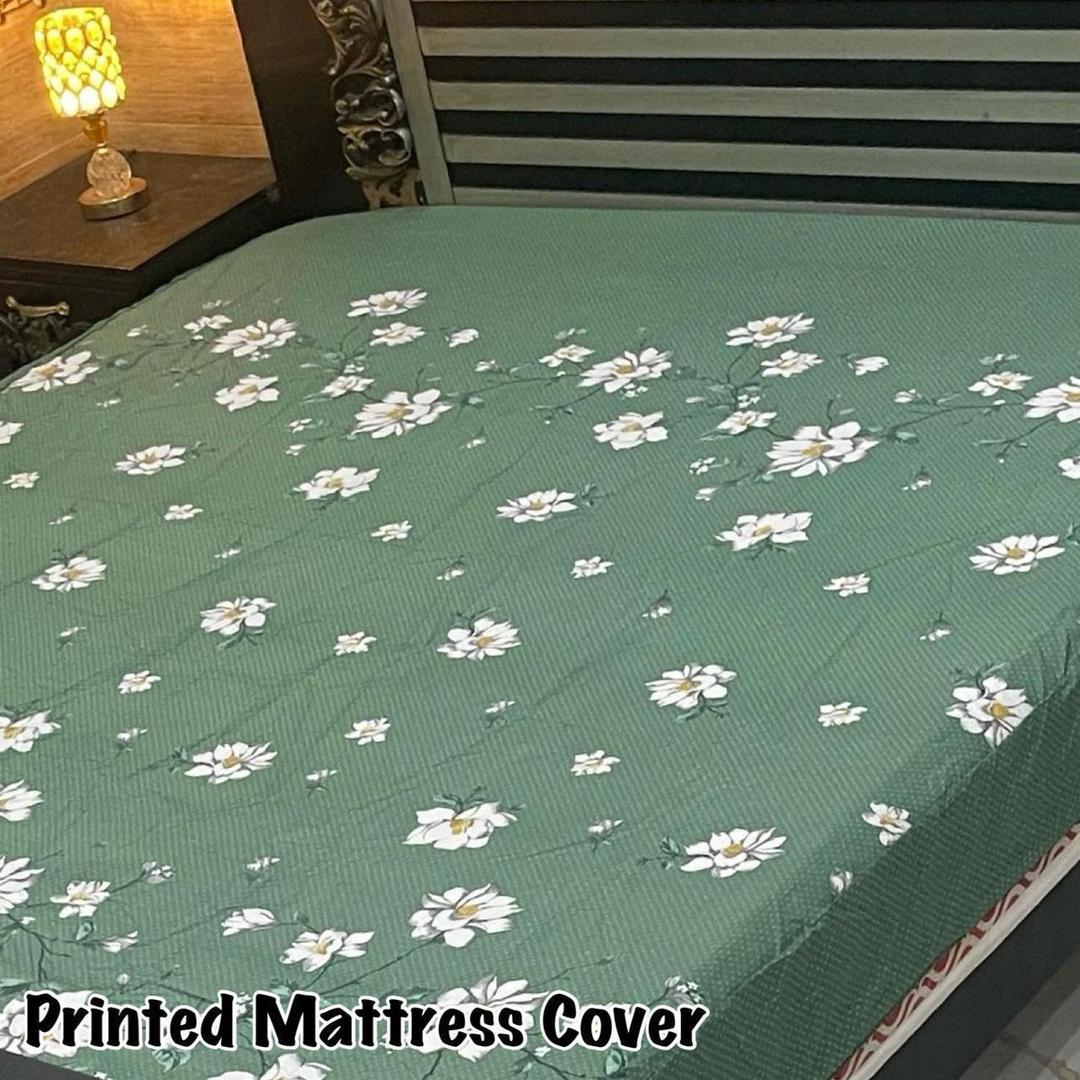 Premium Terry Cotton Printed Mattress Cover for King Size Double Bed - 1 Pc
