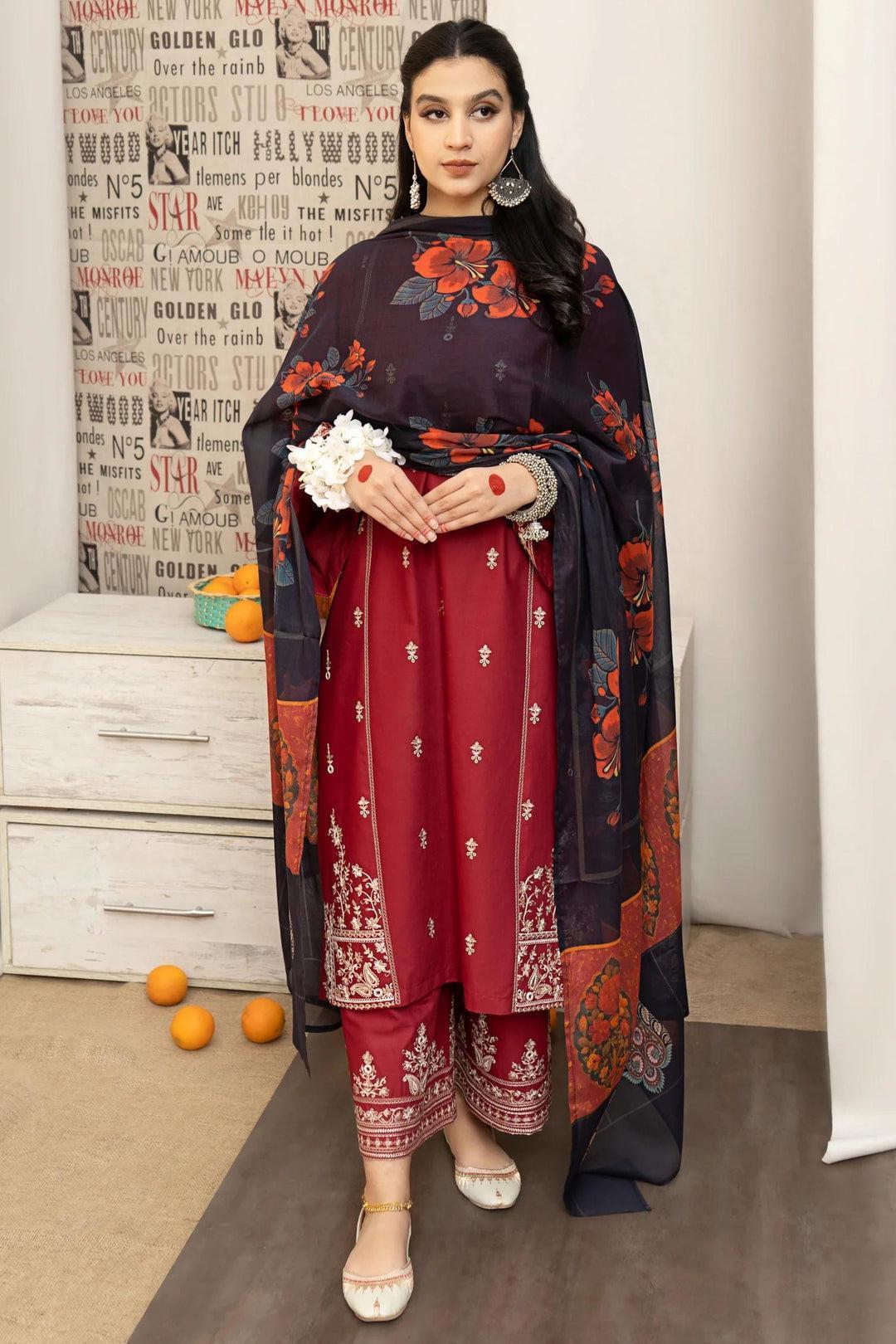 3 Pcs Women's Unstitched Embroidered Suit