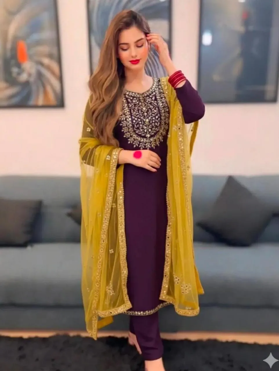 3 Pcs Women's Unstitched Sheesha Work Suit