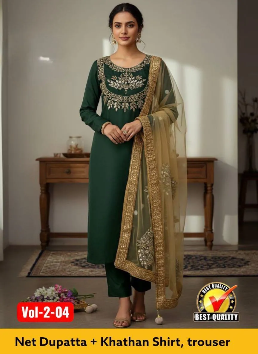 3 Pcs Women's Unstitched Sheesha Work Suit