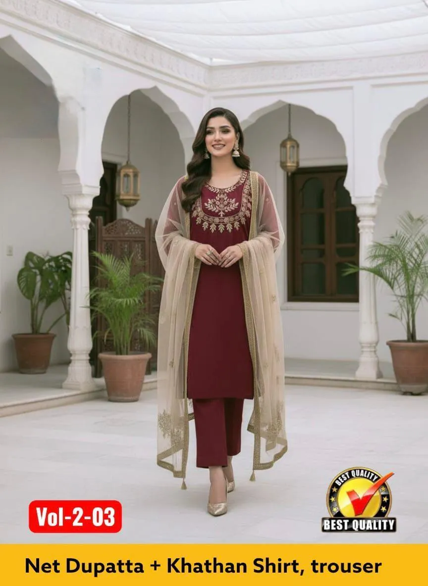 3 Pcs Women's Unstitched Sheesha Work Suit