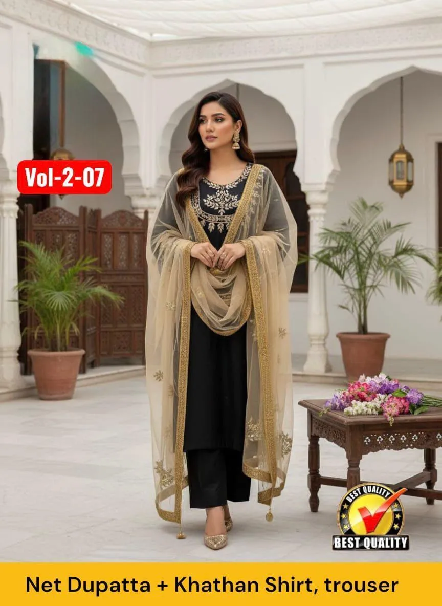 3 Pcs Women's Unstitched Sheesha Work Suit