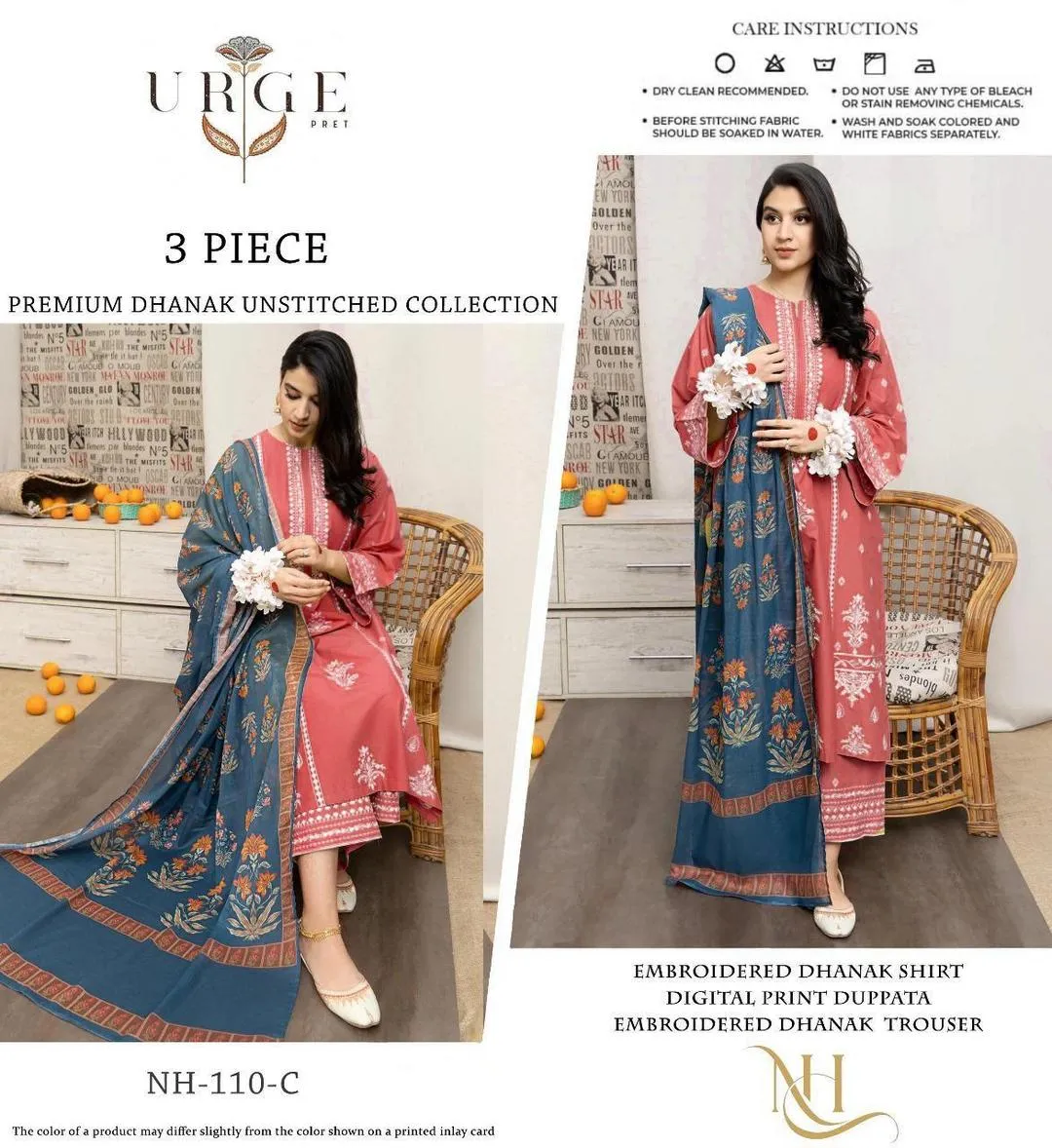 3 Pcs Women's Unstitched Embroidered Suit