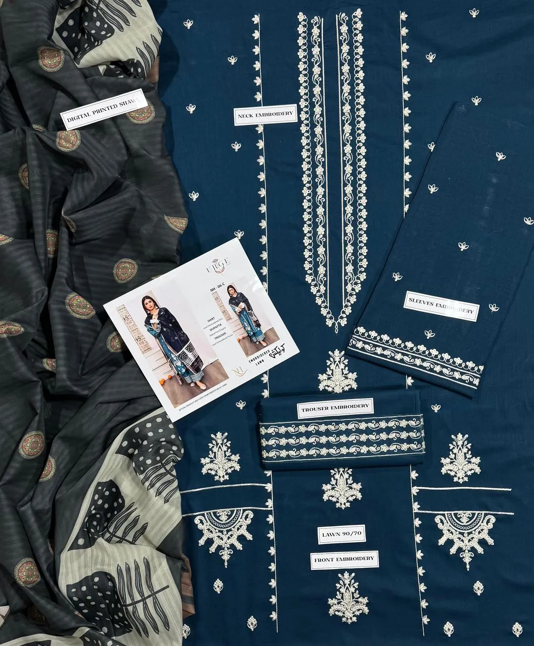 Blue Embroidered 3-Piece Lawn Suit for Women