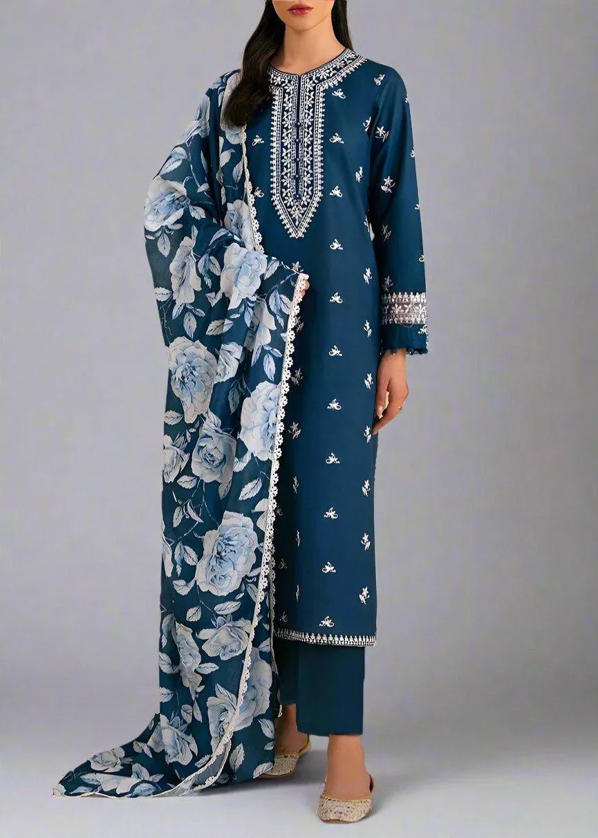 Blue Embroidered Women's 3 Pcs Lawn Suit Set