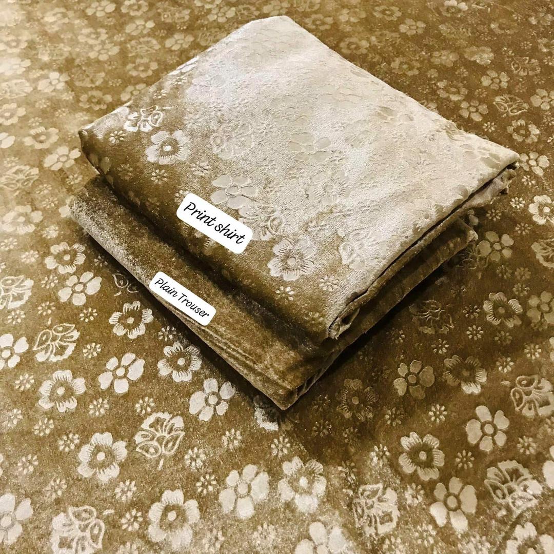 2 Pcs Women's Unstitched Velvet Sequins Suit