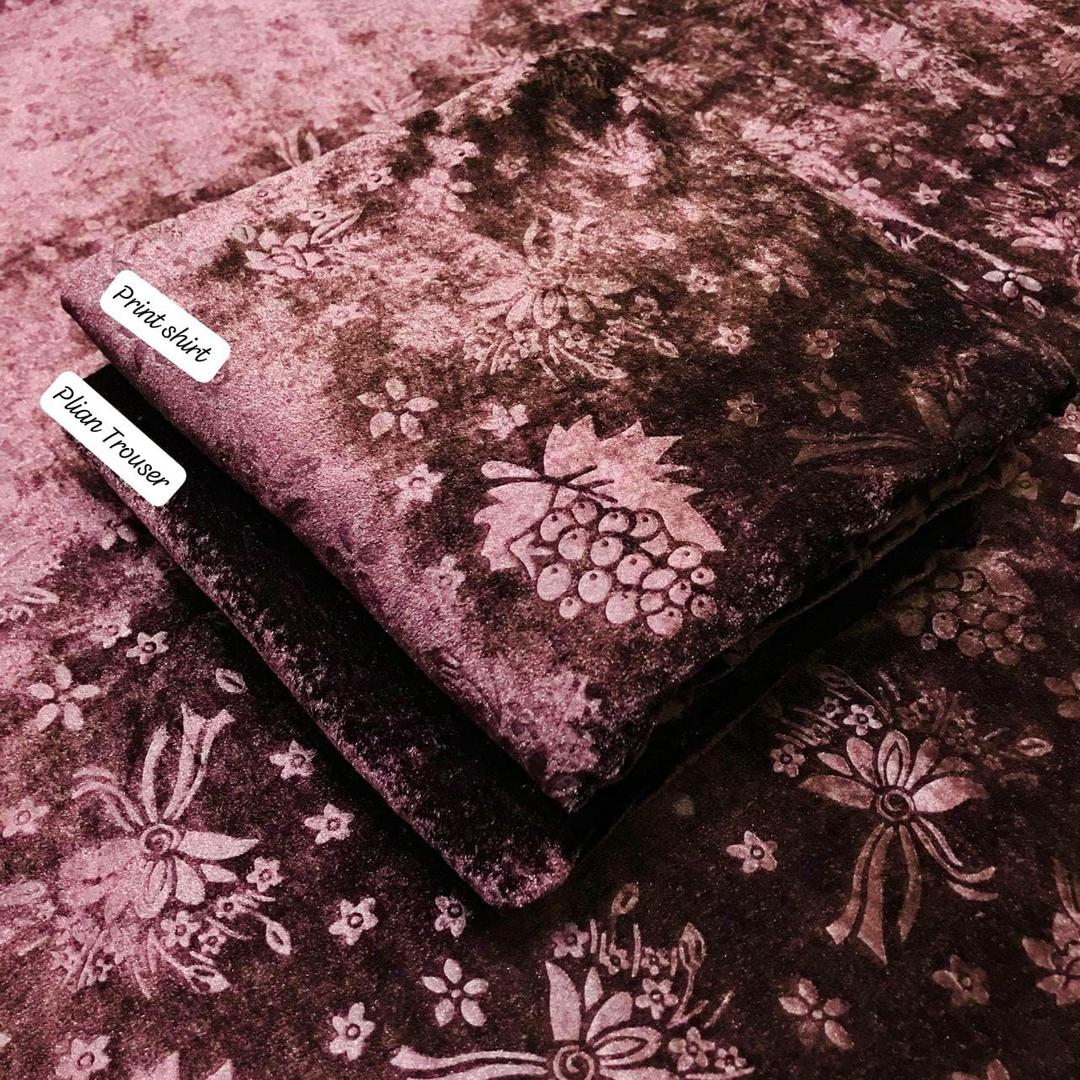 2 Pcs Women's Unstitched Velvet Sequins Suit