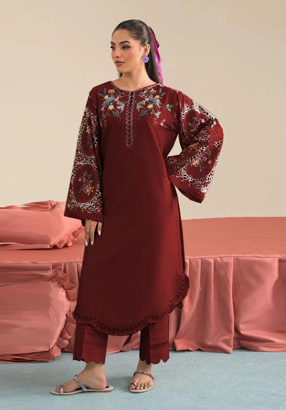 2 Pcs Women's Unstitched Embroidered Suit