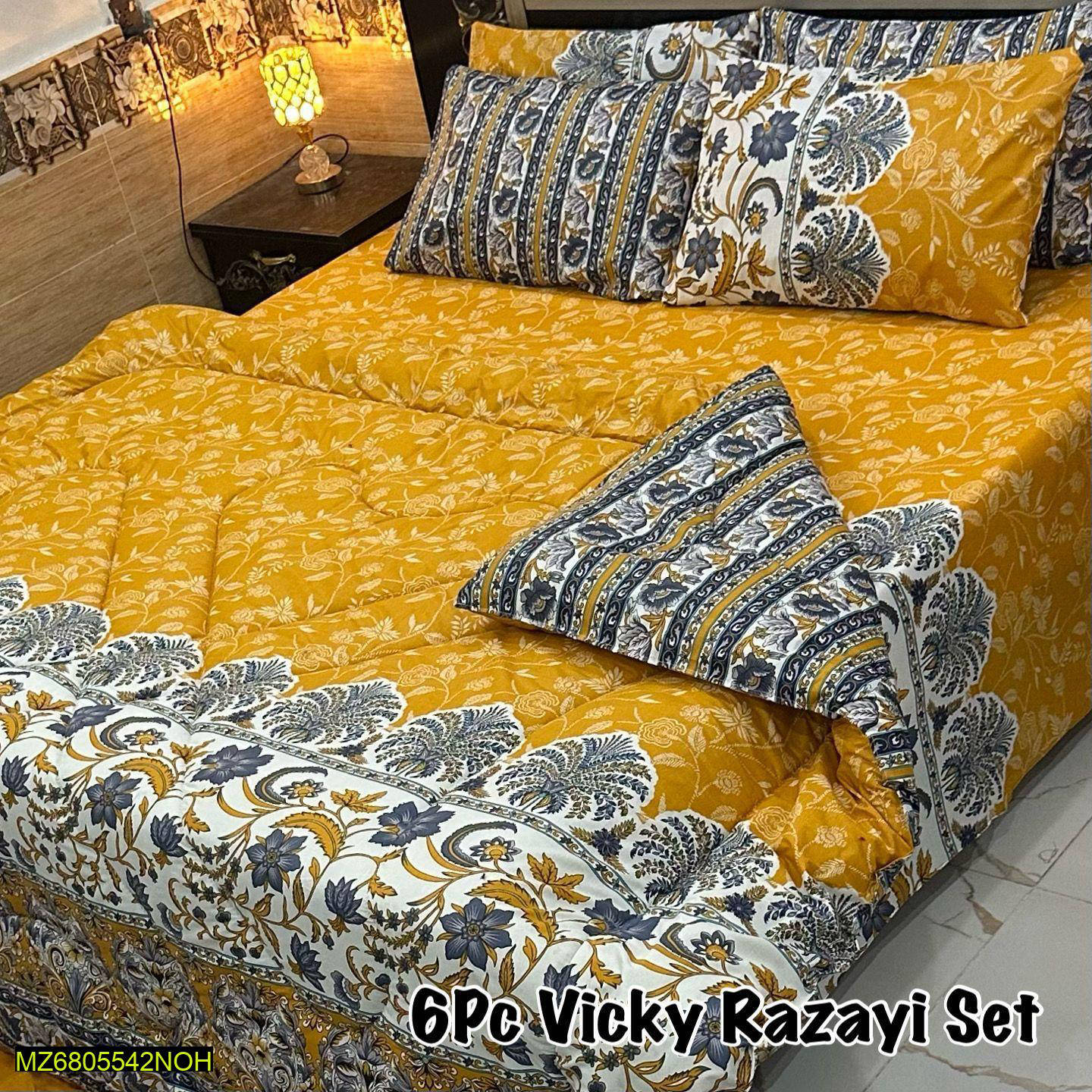 6 Pcs Cotton Printed Double Bed Razai Set