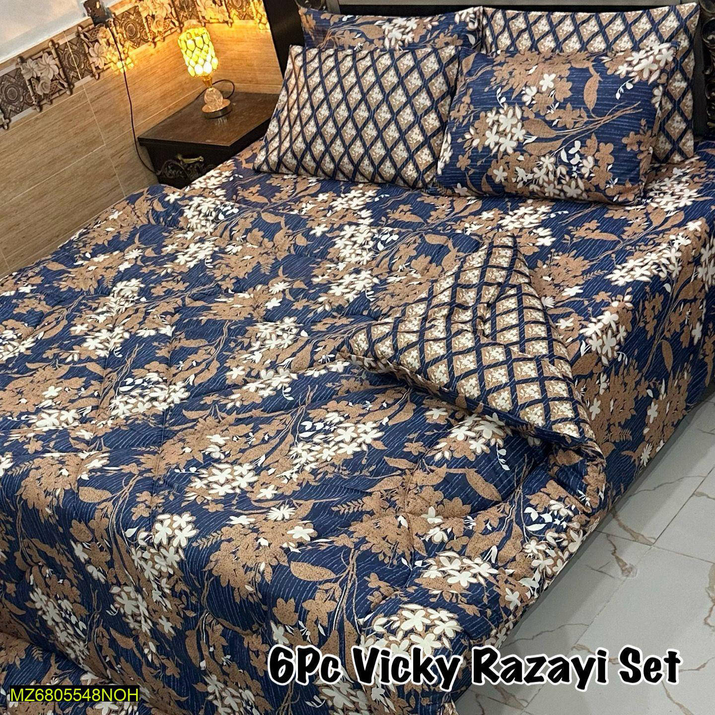 6 Pcs Cotton Printed Double Bed Razai Set